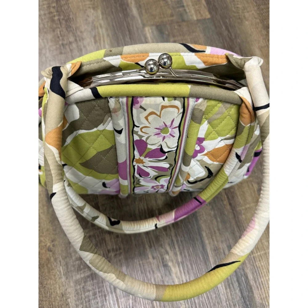 Vera Bradley Quilted Portobello Floral Bag Eloise Kiss Lock Satchel Green Purple